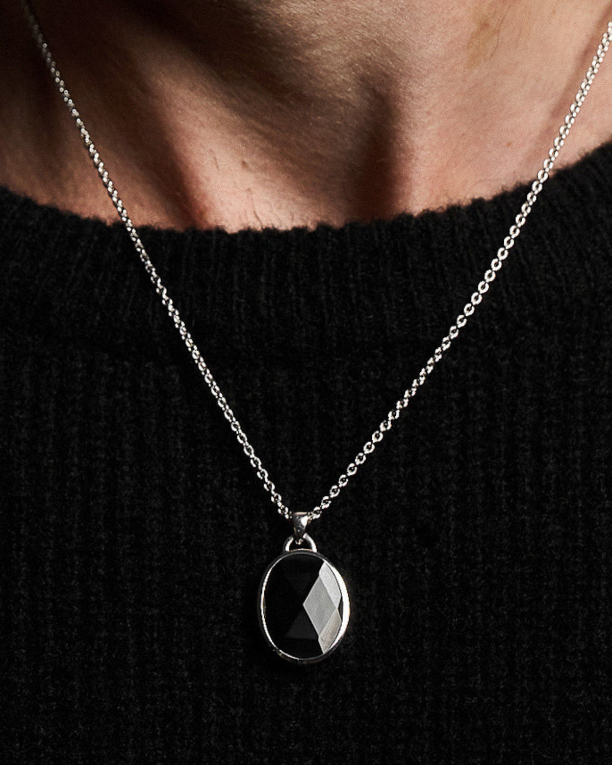 Suki Black Onyx Pendant handcrafted from solid 925 sterling silver featuring a faceted black onyx stone.