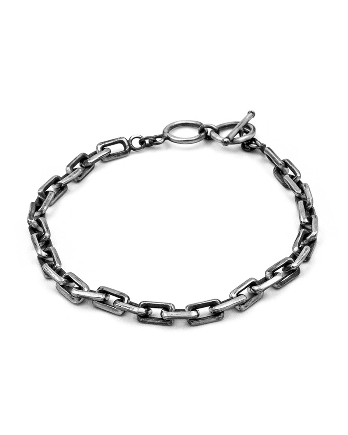 Premium sterling silver Eugène Bracelet with handcrafted rectangular chain links.
