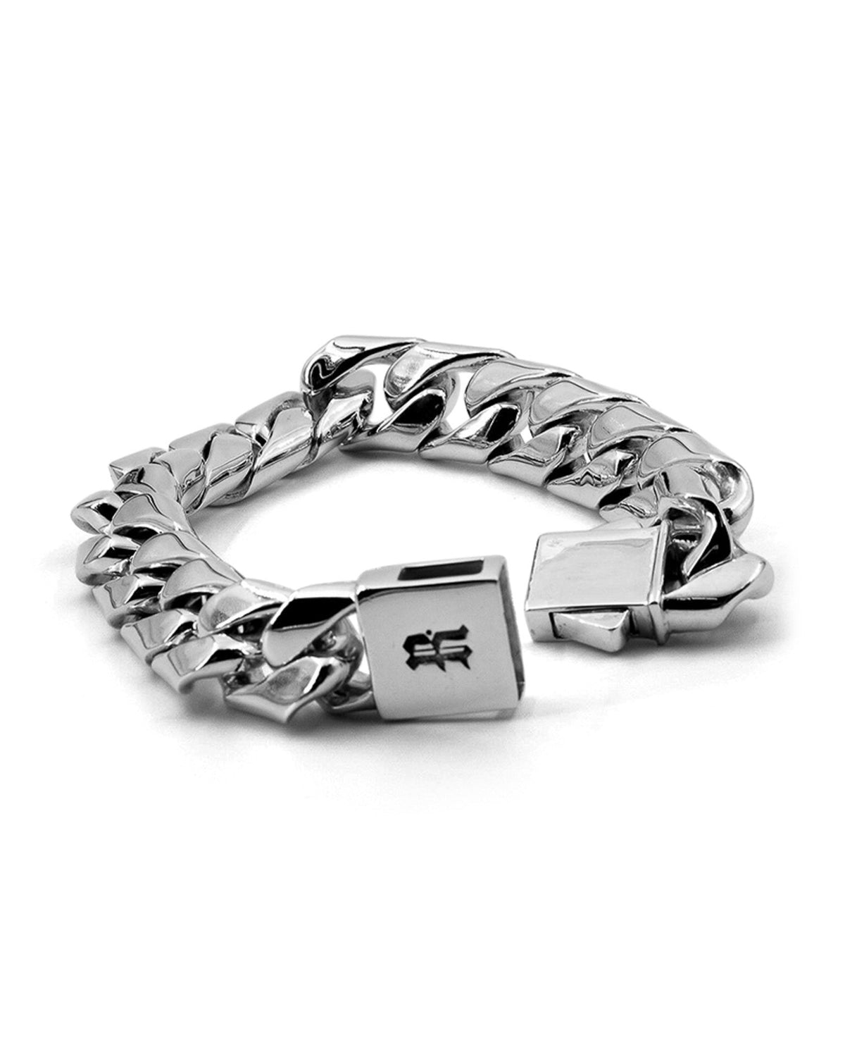 Premium sterling silver Large Cuban Bracelet with polished heavyweight links.