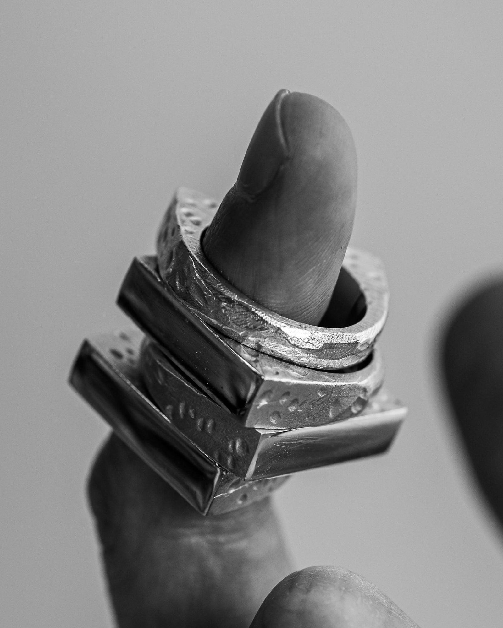 Men's Mickey 1.0 signet ring in oxidised sterling silver, side view showing textured finish